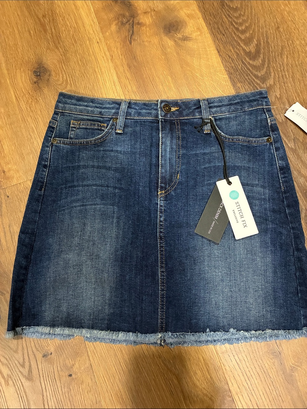 Just Black Dark Blue Denim Frayed Hem Mini Skirt
